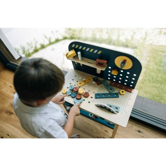 Banc de lucru, Free2Play, My first wooden Work Bench, Cu diverse unelte si accesorii, Pliabil, 55 x 28,5 x 85 cm, 36 luni+, Multicolor BYN85154