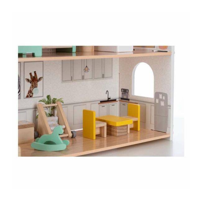 Casuta de papusi, Free2Play, Din lemn, Cu 11 piese de mobilier, Cu acces facil, 48,3 x 21 x 48 cm, 36 luni+, Multicolor BYN85017