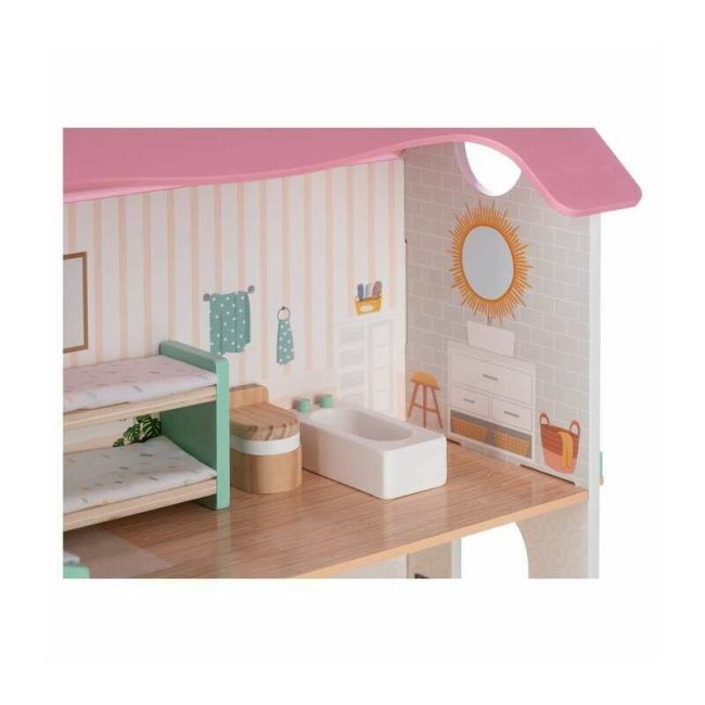 Casuta de papusi, Free2Play, Din lemn, Cu 11 piese de mobilier, Cu acces facil, 48,3 x 21 x 48 cm, 36 luni+, Multicolor BYN85017
