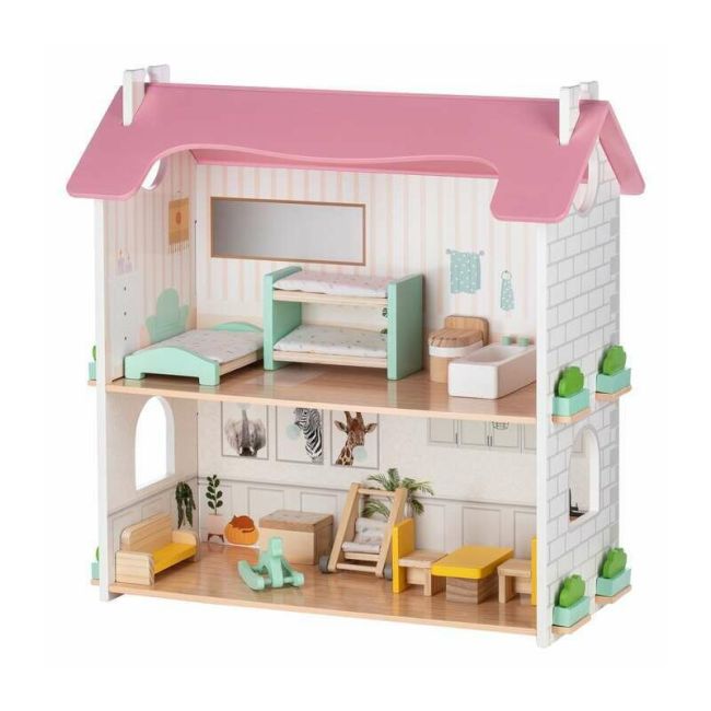 Casuta de papusi, Free2Play, Din lemn, Cu 11 piese de mobilier, Cu acces facil, 48,3 x 21 x 48 cm, 36 luni+, Multicolor BYN85017