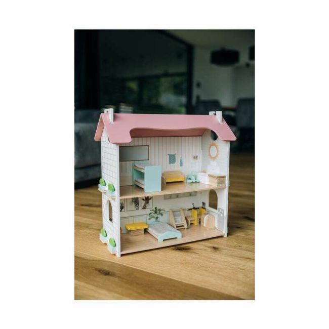 Casuta de papusi, Free2Play, Din lemn, Cu 11 piese de mobilier, Cu acces facil, 48,3 x 21 x 48 cm, 36 luni+, Multicolor BYN85017