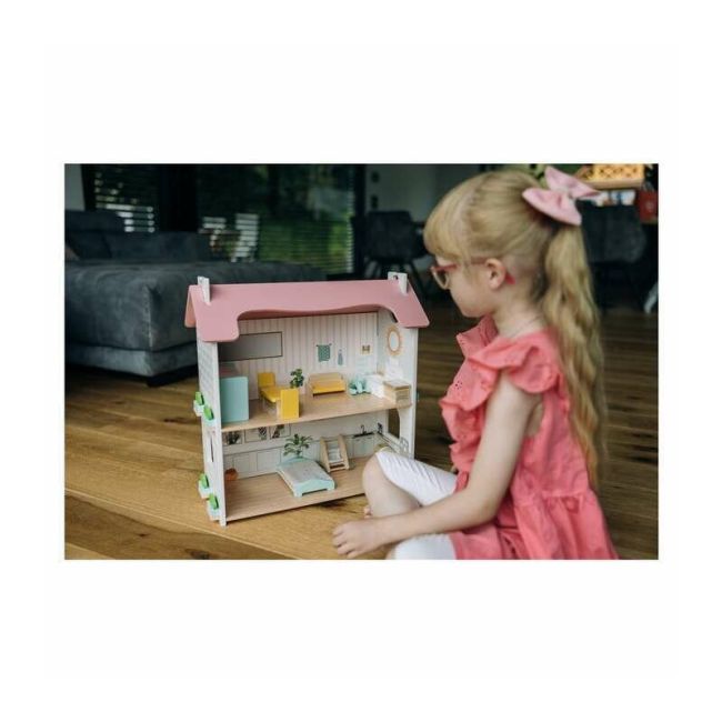 Casuta de papusi, Free2Play, Din lemn, Cu 11 piese de mobilier, Cu acces facil, 48,3 x 21 x 48 cm, 36 luni+, Multicolor BYN85017