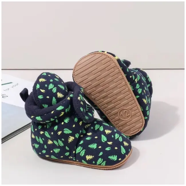 Cizmulite bleumarine cu imprimeu verde si galben ambmb4195-3-ci2