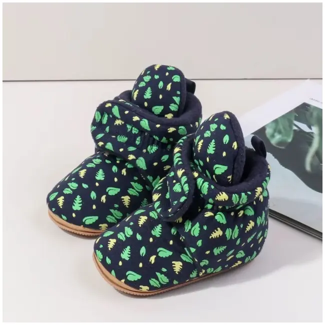 Cizmulite bleumarine cu imprimeu verde si galben ambmb4195-3-ci2