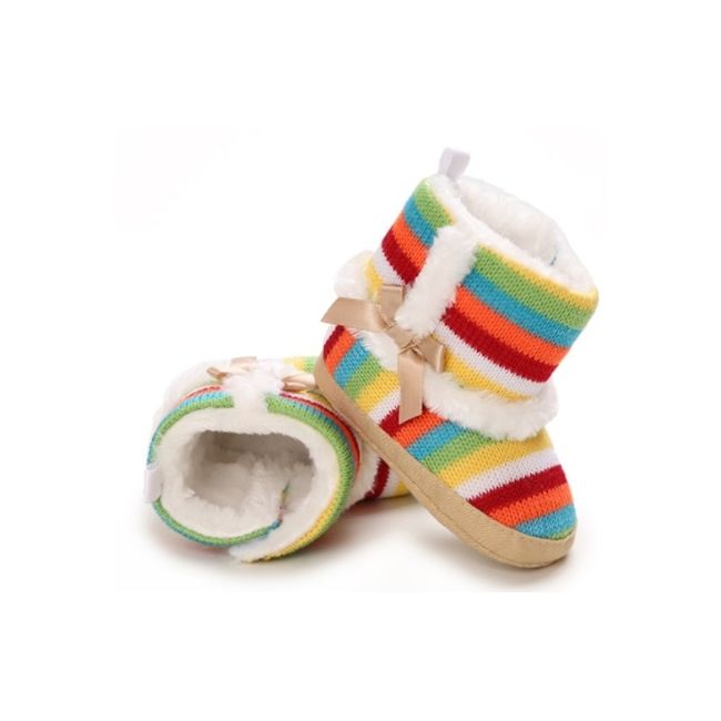 Cizmulite colorate, cu dungi curcubeu, blanita alba si fundita eleganta chc-775-ci5