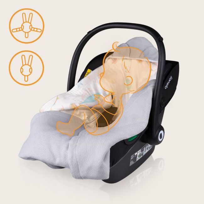 Paturica de infasat, Lionelo, Pentru scoica auto, carucior si landou, Cu multiple utilizari, Cu inchidere arici velcro, Dimensiune 90x90 cm, Din bumbac, TOG 2.5, 12-18 luni, Albastru BYNLO-TRAVEL_SWADDLE_BLANKET_GREY_BALLOON