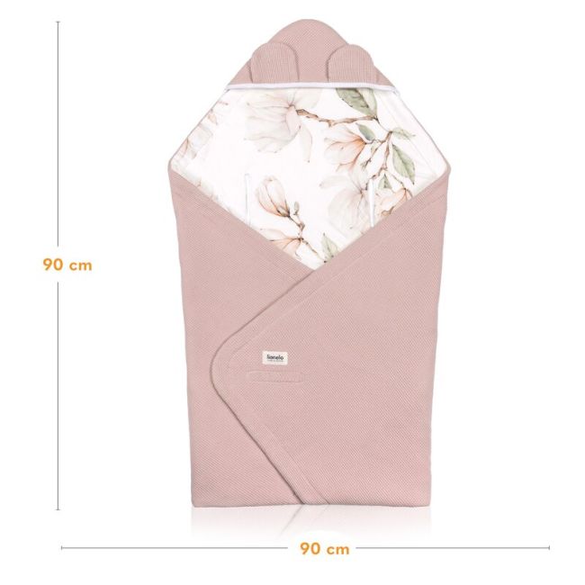 Paturica de infasat, Lionelo, Pentru scoica auto, carucior si landou, Cu multiple utilizari, Cu inchidere arici velcro, Dimensiune 90x90 cm, Din bumbac, TOG 2.5, 12-18 luni, Bej BYNLO-TRAVEL_SWADDLE_BLANKET_BEIGE_MAGNOLIA