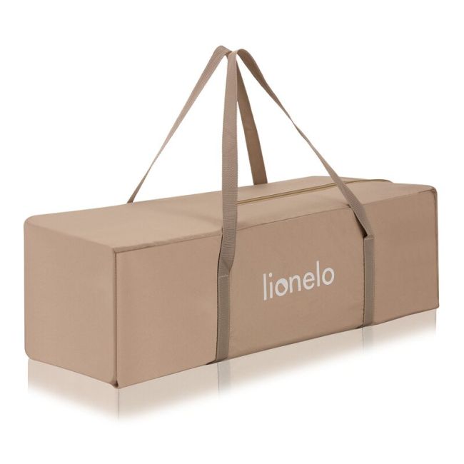 Patut pliant, Lionelo, Jasmin Easy Fold, Pana la 15 kg, Usor de pliat, Cu doua nivele, Cu saltea ergonomica T25, Cu intrare laterala cu fermoar, 2 roti cu frana, 120 x 60 cm, Conform cu EN 716, 0-36 luni, Bej BYNLO-JASMIN_EASY_FOLD_BEIGE_SAND