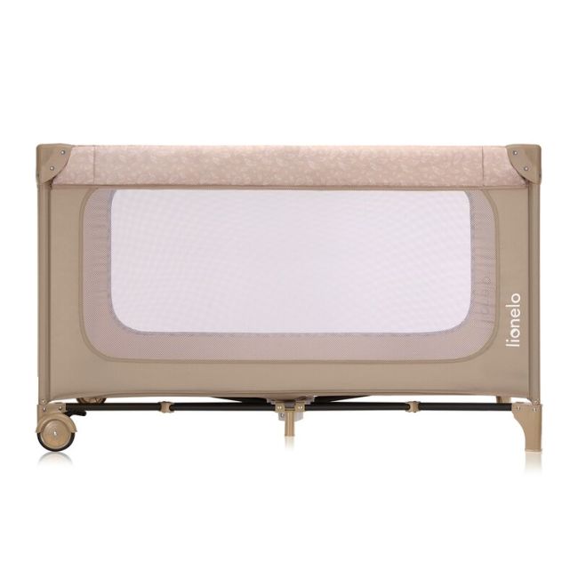 Patut pliant, Lionelo, Jasmin Easy Fold, Pana la 15 kg, Usor de pliat, Cu doua nivele, Cu saltea ergonomica T25, Cu intrare laterala cu fermoar, 2 roti cu frana, 120 x 60 cm, Conform cu EN 716, 0-36 luni, Bej BYNLO-JASMIN_EASY_FOLD_BEIGE_SAND
