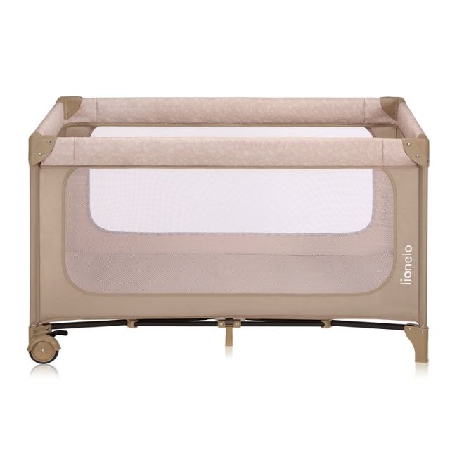Patut pliant, Lionelo, Jasmin Easy Fold, Pana la 15 kg, Usor de pliat, Cu doua nivele, Cu saltea ergonomica T25, Cu intrare laterala cu fermoar, 2 roti cu frana, 120 x 60 cm, Conform cu EN 716, 0-36 luni, Bej BYNLO-JASMIN_EASY_FOLD_BEIGE_SAND
