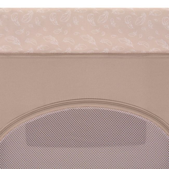 Patut pliant, Lionelo, Jasmin Easy Fold, Pana la 15 kg, Usor de pliat, Cu doua nivele, Cu saltea ergonomica T25, Cu intrare laterala cu fermoar, 2 roti cu frana, 120 x 60 cm, Conform cu EN 716, 0-36 luni, Bej BYNLO-JASMIN_EASY_FOLD_BEIGE_SAND