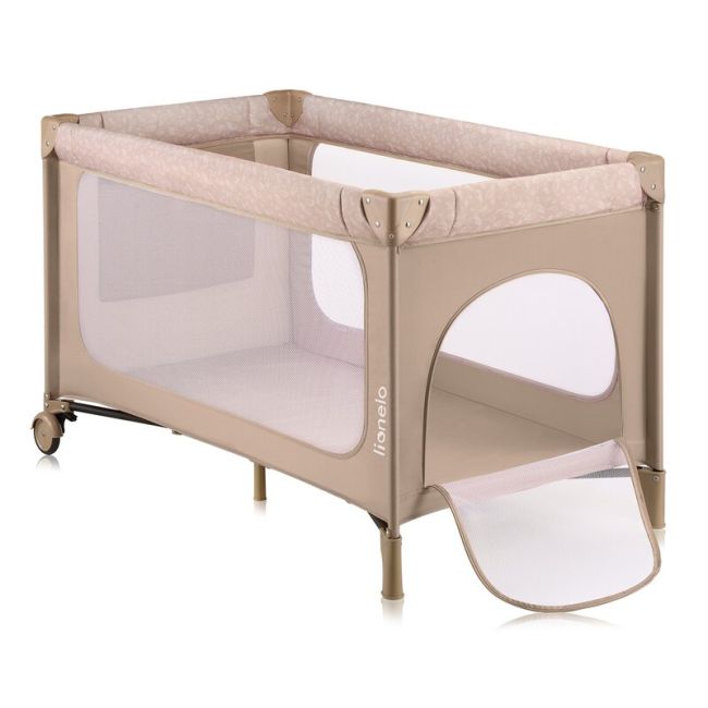 Patut pliant, Lionelo, Jasmin Easy Fold, Pana la 15 kg, Usor de pliat, Cu doua nivele, Cu saltea ergonomica T25, Cu intrare laterala cu fermoar, 2 roti cu frana, 120 x 60 cm, Conform cu EN 716, 0-36 luni, Bej BYNLO-JASMIN_EASY_FOLD_BEIGE_SAND