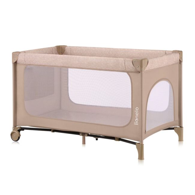 Patut pliant, Lionelo, Jasmin Easy Fold, Pana la 15 kg, Usor de pliat, Cu doua nivele, Cu saltea ergonomica T25, Cu intrare laterala cu fermoar, 2 roti cu frana, 120 x 60 cm, Conform cu EN 716, 0-36 luni, Bej BYNLO-JASMIN_EASY_FOLD_BEIGE_SAND