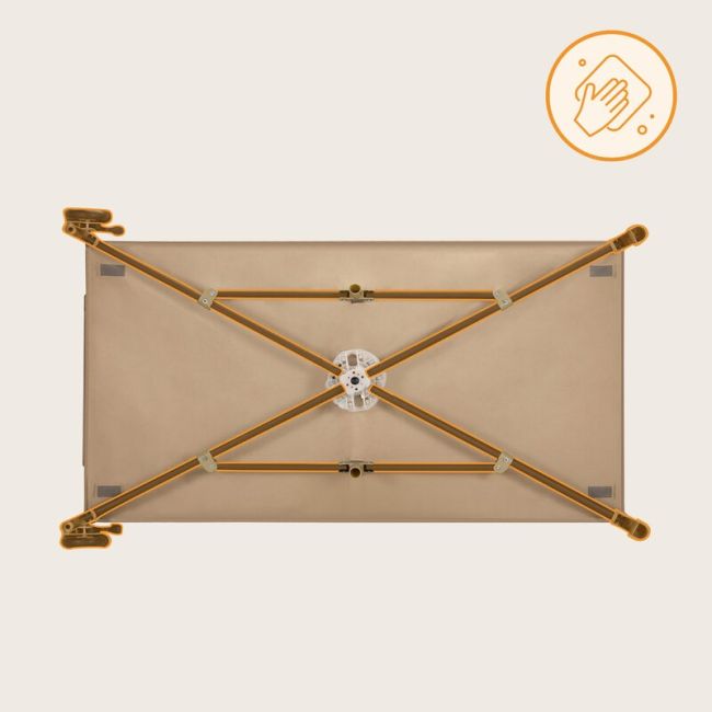 Patut pliant, Lionelo, Jasmin Easy Fold, Pana la 15 kg, Usor de pliat, Cu doua nivele, Cu saltea ergonomica T25, Cu intrare laterala cu fermoar, 2 roti cu frana, 120 x 60 cm, Conform cu EN 716, 0-36 luni, Bej BYNLO-JASMIN_EASY_FOLD_BEIGE_SAND