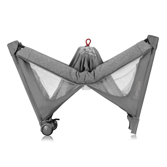 Patut pliant, Lionelo, Jasmin Easy Fold, Pana la 15 kg, Usor de pliat, Cu doua nivele, Cu saltea ergonomica T25, Cu intrare laterala cu fermoar, 2 roti cu frana, 120 x 60 cm, Conform cu EN 716, 0-36 luni, Gri BYNLO-JASMIN_EASY_FOLD_GREY_STONE