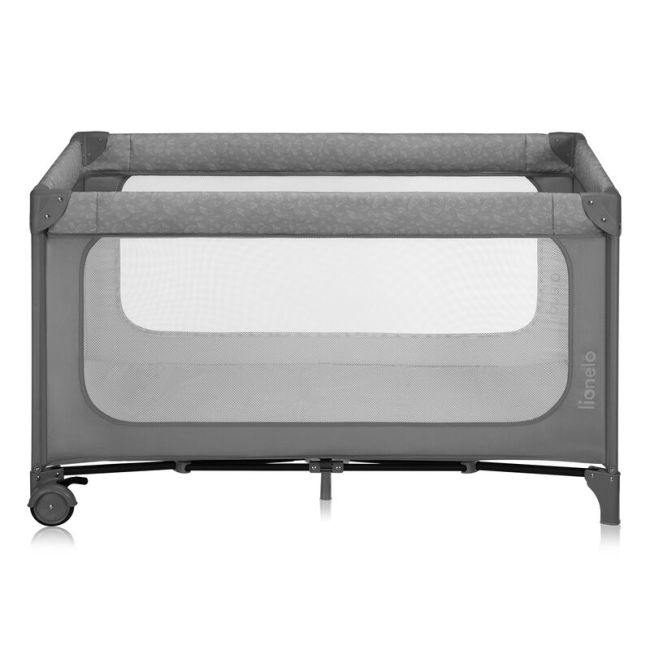Patut pliant, Lionelo, Jasmin Easy Fold, Pana la 15 kg, Usor de pliat, Cu doua nivele, Cu saltea ergonomica T25, Cu intrare laterala cu fermoar, 2 roti cu frana, 120 x 60 cm, Conform cu EN 716, 0-36 luni, Gri BYNLO-JASMIN_EASY_FOLD_GREY_STONE