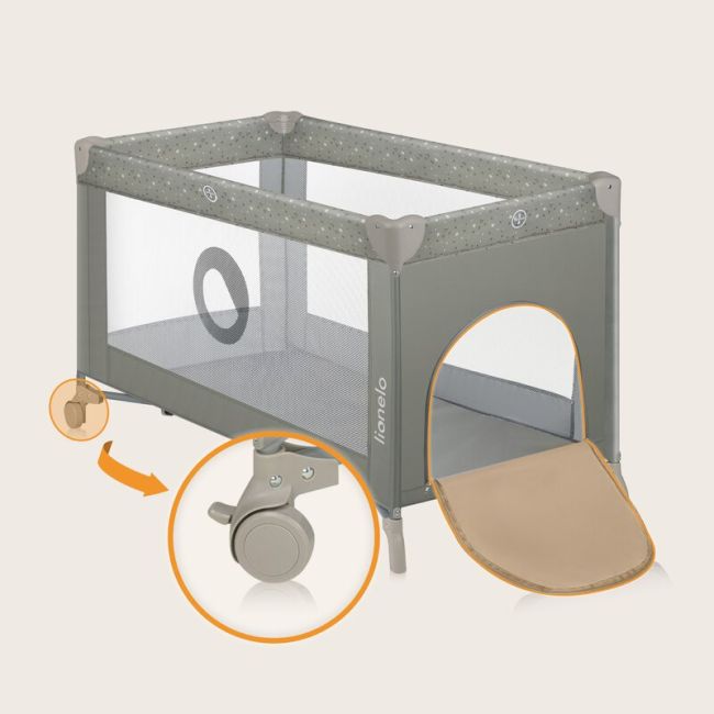Patut pliant, Lionelo, Stefi, Cu un nivel, Cu intrare laterala cu fermoar, 2 roti, 120x60 cm, Conform cu standardul european de securitate EN 716, Bej BYNLO-STEFI_BEIGE_SAND