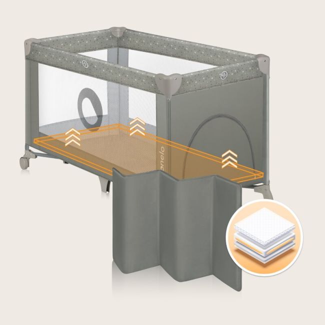 Patut pliant, Lionelo, Stefi, Cu un nivel, Cu intrare laterala cu fermoar, 2 roti, 120x60 cm, Conform cu standardul european de securitate EN 716, Bej BYNLO-STEFI_BEIGE_SAND