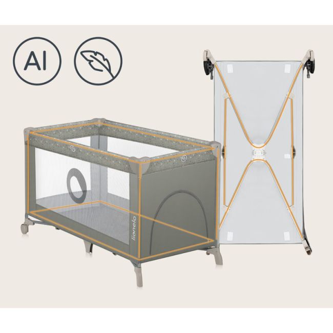 Patut pliant, Lionelo, Stefi, Cu un nivel, Cu intrare laterala cu fermoar, 2 roti, 120x60 cm, Conform cu standardul european de securitate EN 716, Bej BYNLO-STEFI_BEIGE_SAND