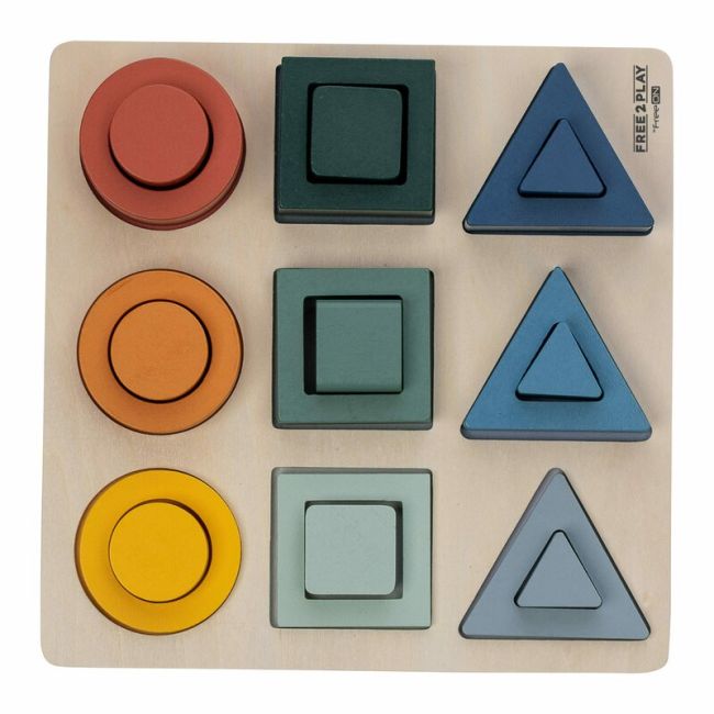 Puzzle copii, Free2Play, Din lemn, Cu sortare forme, Incurajeaza imaginatia, Dezvolta abilitatile motorii fine si coordonarea ochi-mana, 22,2x22,2x4,2 cm, 12 luni+, Multcolor BYN85109