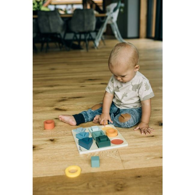 Puzzle copii, Free2Play, Din lemn, Cu sortare forme, Incurajeaza imaginatia, Dezvolta abilitatile motorii fine si coordonarea ochi-mana, 22,2x22,2x4,2 cm, 12 luni+, Multcolor BYN85109