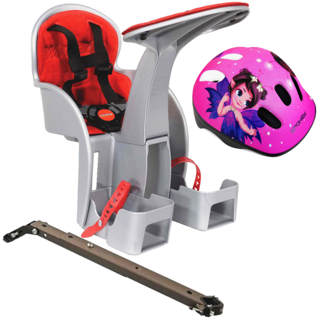 Scaun bicicleta copii SafeFront Clasic, Pozitie montare Centru, 15 Kg si si Casca Protectie XS 44-48 Fairy Tail WeeRide WR09SKFT BBJWR09SKFT_Gri/Rosu