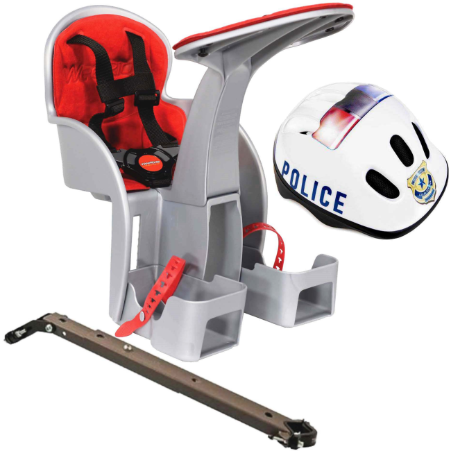Scaun bicicleta copii SafeFront Clasic, Pozitie montare Centru, 15 Kg si si Casca Protectie XS 44-48 Police WeeRide WR09SKPL BBJWR09SKPL_Gri/Rosu