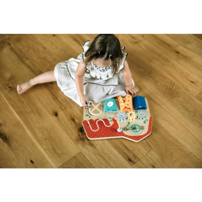 Tablita cu activitati, Free2Play, Din lemn, Cu elemente interactive, Dezvolta coordonarea mana-ochi, 40x30x6,5 cm, 18 luni+, Multicolor BYN85116