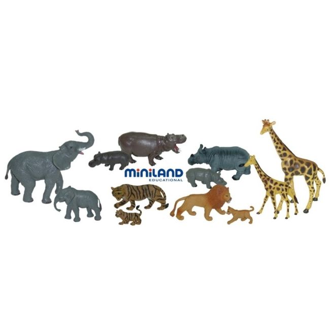 Animale salbatice cu puii set de 12 figurine - miniland ml25137