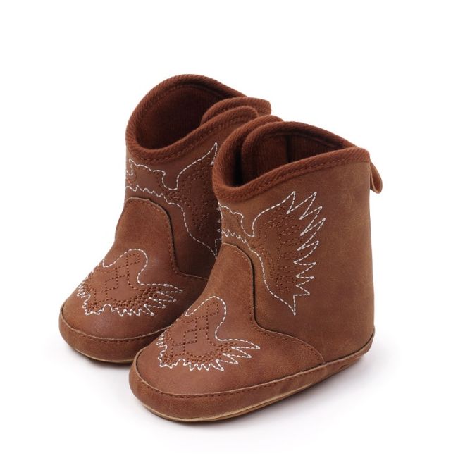 Cizmulite pentru bebelusi, maro, stil cowboy, cu broderie de aripi chbjz4167-1-ci4