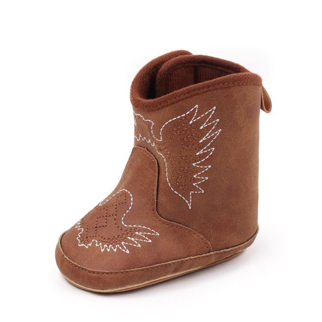 Cizmulite pentru bebelusi, maro, stil cowboy, cu broderie de aripi chbjz4167-1-ci4