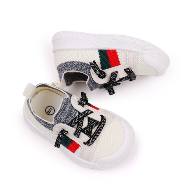 Mocasini albi cu dungi rosii si verzi, tip adidas, pentru copii ammy2301-1-p31