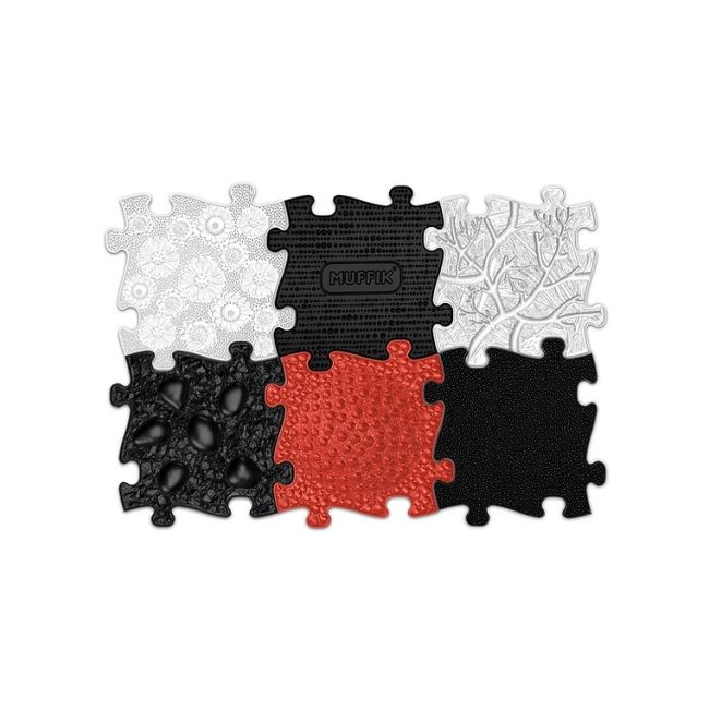 Covoras ortopedic senzorial puzzle set rosu si negru pentru bebelusi muffik mfk-023-3