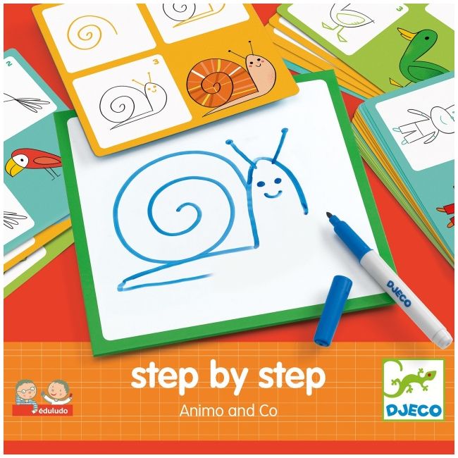 Joc eduludo deseneaza pas cu pas animalute, djeco dj08319