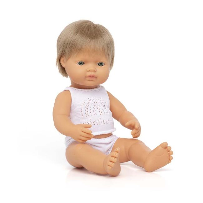 Papusa educativa 38 cm baiat caucazian blond inchis ml31259