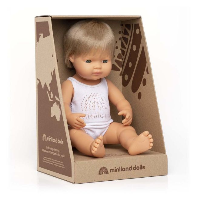 Papusa educativa 38 cm baiat caucazian blond inchis ml31259