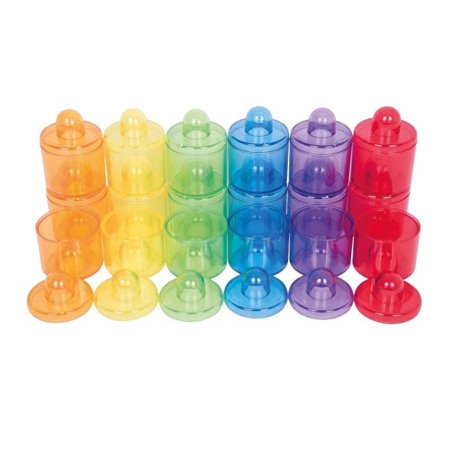 Set de 18 cutiute colorate cu capac, translucide, pentru activitati senzoriale tik73105