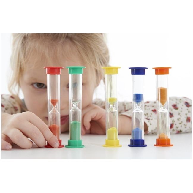 Set de 5 miniclepsidre cu nisip colorat si cronometrare diferita tik92007