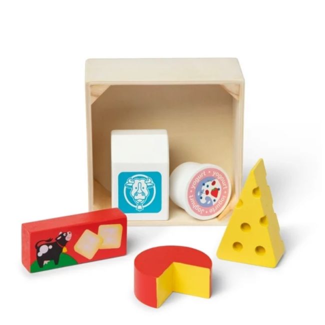 Set de joaca alimente lactate, din lemn, 5 piese, 2 ani+, melissa&doug 95207 md95207