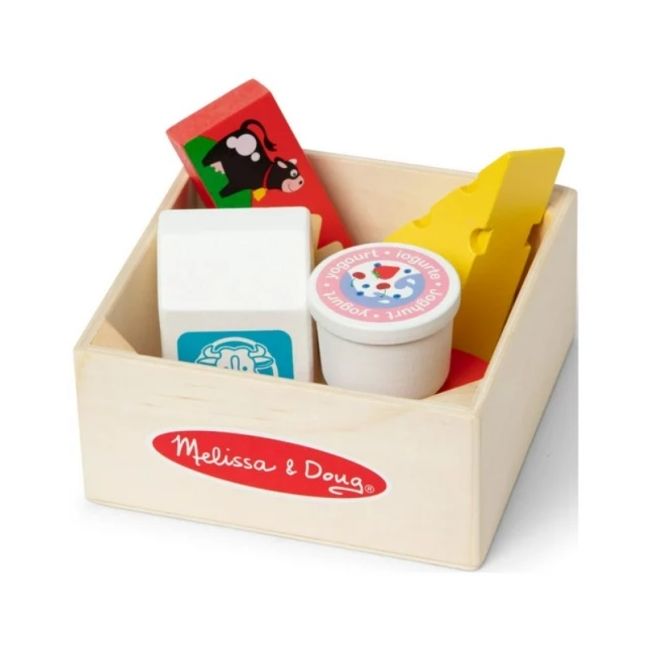 Set de joaca alimente lactate, din lemn, 5 piese, 2 ani+, melissa&doug 95207 md95207