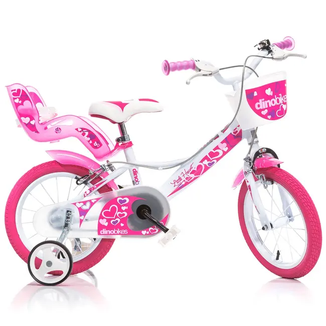 Bicicleta pentru copii Little Hearth DB-144RN-05LH Dino Bikes, 14 inch, alb si roz SUPDB-144RN-05LH