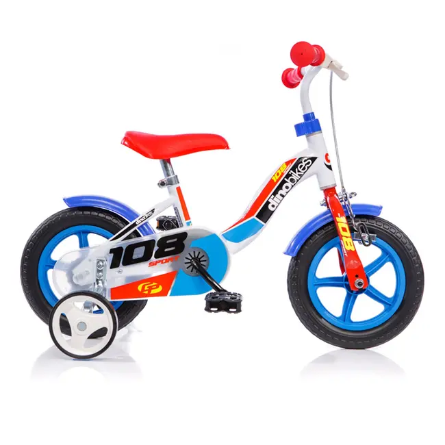 Bicicleta pentru copii model 108 Sport DB-108FL-0506 Dino Bikes, 10 inch, culoare alb cu albastru SUPDB-108FL-0506