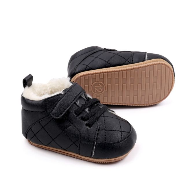 Pantofiori bebelusi negri, cu captuseala pufoasa si design matlasat ambmb3164-2-p29