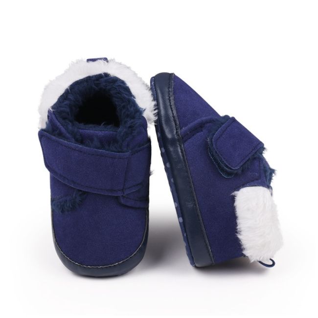 Pantofiori pentru bebelusi, albastri, cu captuseala pufoasa si inchidere velcro ambhx3165-2-va5