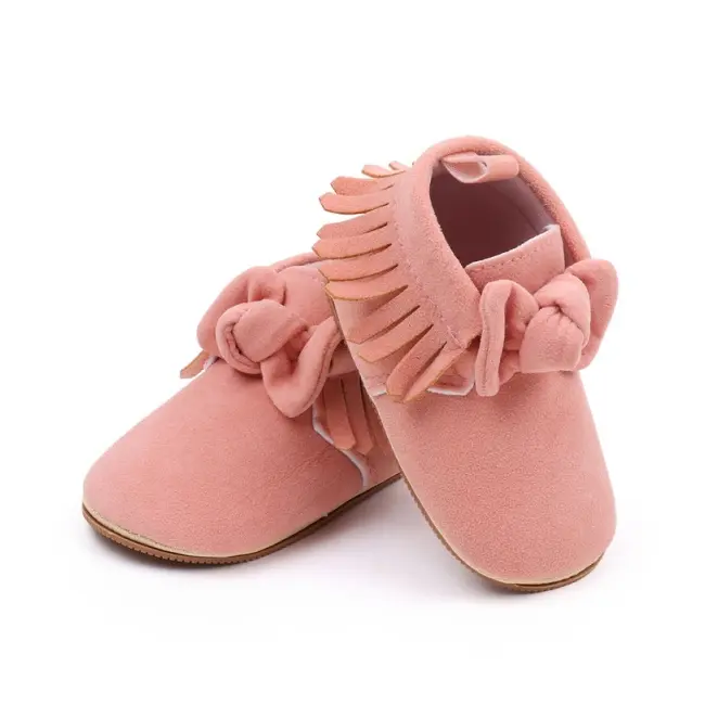 Pantofiori pentru bebelusi, roz cu franjuri chbhx3053-3-va5