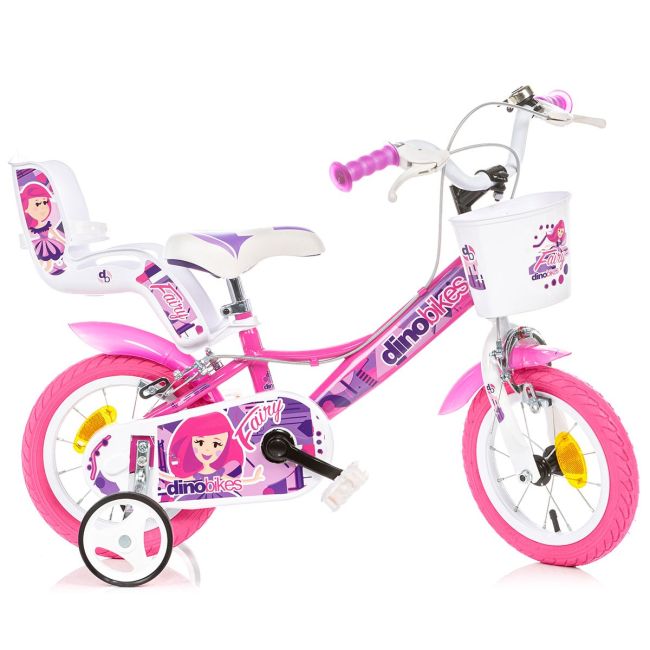 Bicicleta pentru copii Fairy DB-124RSN-09FY Dino Bikes, 12 inch, culoare roz cu alb SUPDB-124RSN-09FY