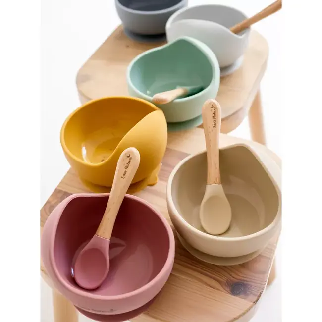 Bol Anti-alunecare Din Silicon Alimentar Si Lingurita, Set De 2 Piese Pentru Diversificare, Babyblue Pjb17402