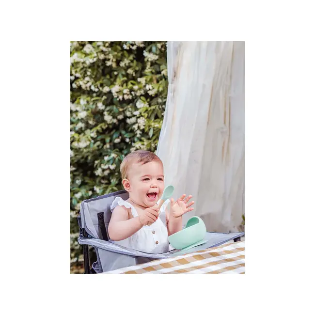 Bol Anti-alunecare Din Silicon Alimentar Si Lingurita, Set De 2 Piese Pentru Diversificare, Babyblue Pjb17402