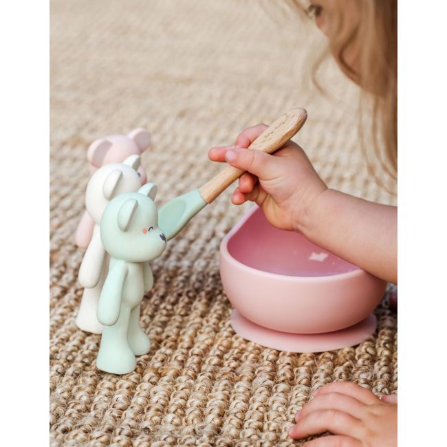Bol Anti-alunecare Din Silicon Alimentar Si Lingurita, Set De 2 Piese Pentru Diversificare, Light Rose Pjb17403
