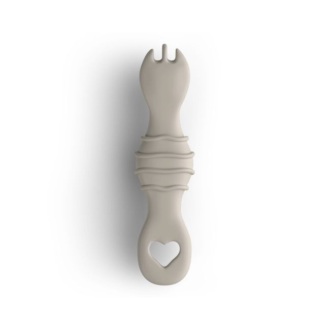 Furculita Si Lingura Babysteps   2in1, Silicon Alimentar 100%, Fara Bpa, Bps, Pvc Si Ftalati, Cream Pjbfl_c